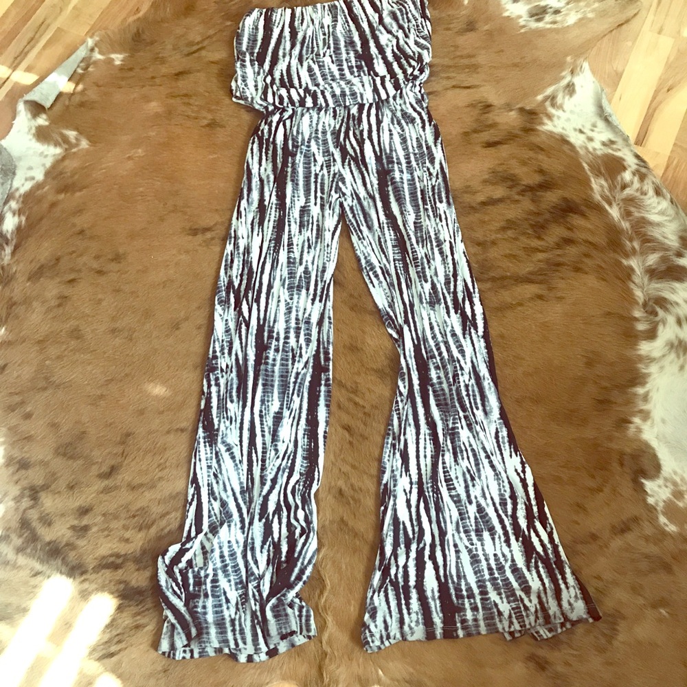 Tube top romper. Long flowy wide legs